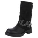 Ital-Design Damen Cowboyboots Biker Westernstiefel (88519569) Blockabsatz Flache Stiefel in Schwarz