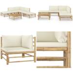 6-tlg. Garten-Lounge-Set mit Cremeweißen Kissen Bambus - Garten-Lounge-Set - Garten-Lounge-Sets - Home & Living - Weiß